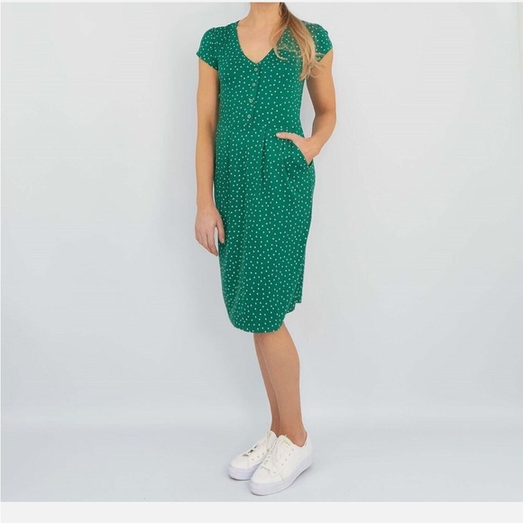 Boden Green Polka Dot Dress w/ Pockets V-Neck US Size 2 - Picture 4 of 14